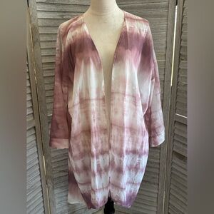 Women’s Sheer Dusty Rose & Ivory Duster w/ delicate tie-dye pattern One Size